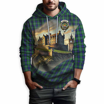 Tartan Vibes Clothing Douglas Tartan Family Crest Hoodie with Scottish Ancient Castle Style