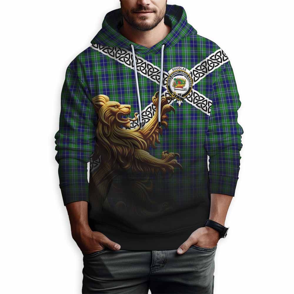 Tartan Vibes Clothing Douglas Crest Tartan Hoodie with Golden Lion Emblem Celtic Style