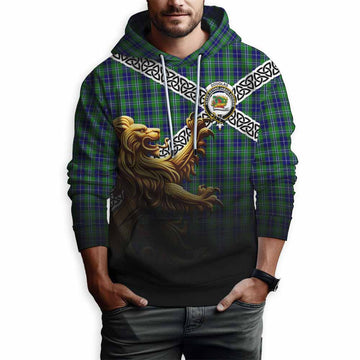 Tartan Vibes Clothing Douglas Crest Tartan Hoodie with Golden Lion Emblem Celtic Style