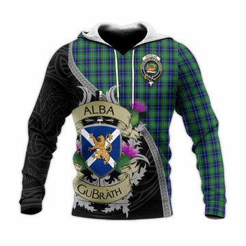 Douglas Tartan Family Crest Knitted Hoodie Lion Rampant Royal Thistle Shield Celtic Inspired