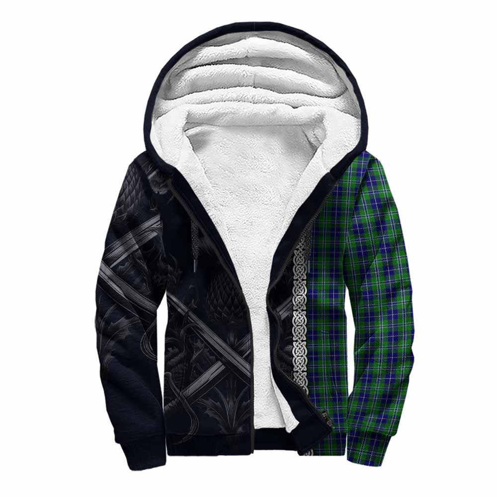Tartan Vibes Clothing Douglas Tartan Sherpa Hoodie with Family Crest Cross Sword Thistle Celtic Vibes