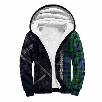 Tartan Vibes Clothing Douglas Tartan Sherpa Hoodie with Family Crest Cross Sword Thistle Celtic Vibes