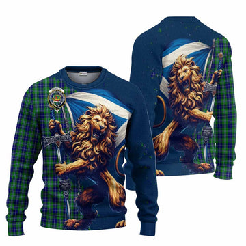 Tartan Vibes Clothing Douglas Tartan Family Crest Knitted Sweater with Scottish Majestic Lion