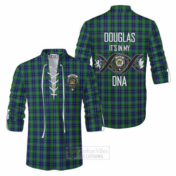 Douglas Tartan Ghillie Kilt Shirt with Family Crest DNA In Me Style