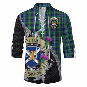 Douglas Tartan Family Crest Ghillie Kilt Shirt Lion Rampant Royal Thistle Shield Celtic Inspired