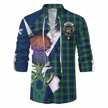 Douglas Tartan Family Crest Ghillie Kilt Shirt Scottish Thistle Celtic Inspired