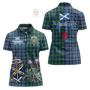 Tartan Vibes Clothing Douglas Tartan Women's Polo Shirt Happy St. Andrew's Day Half Tartan Style