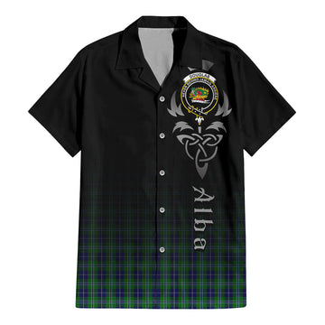 Douglas Tartan Short Sleeve Button Up Featuring Alba Gu Brath Family Crest Celtic Inspired