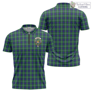 Douglas Tartan Zipper Polo Shirt with Family Crest