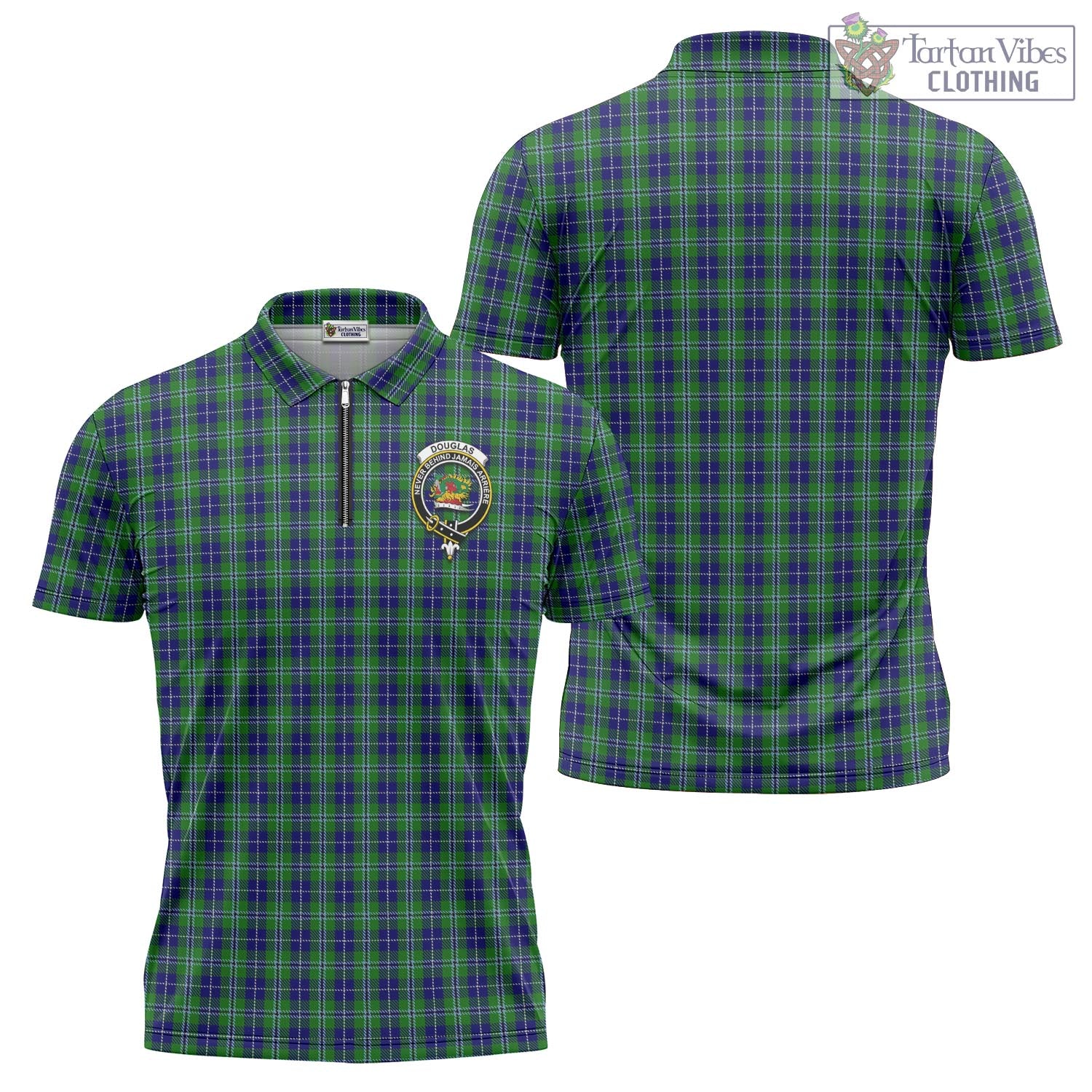 Tartan Vibes Clothing Douglas Tartan Zipper Polo Shirt with Family Crest