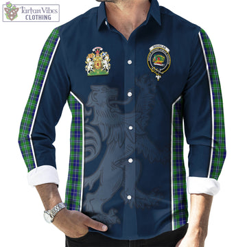 Douglas Tartan Long Sleeve Button Up Shirt with Family Crest and Lion Rampant Vibes Sport Style