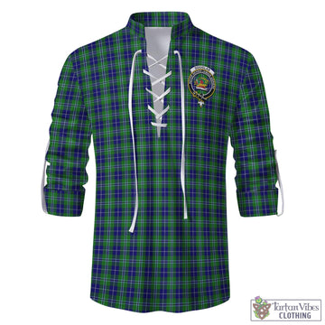 Douglas Tartan Men's Scottish Traditional Jacobite Ghillie Kilt Shirt with Family Crest