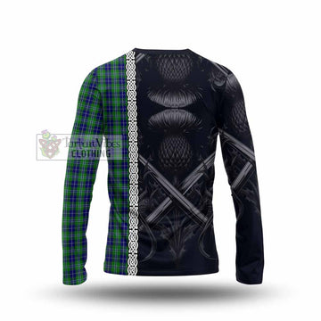 Tartan Vibes Clothing Douglas Tartan Long Sleeve T-Shirt with Family Crest Cross Sword Thistle Celtic Vibes