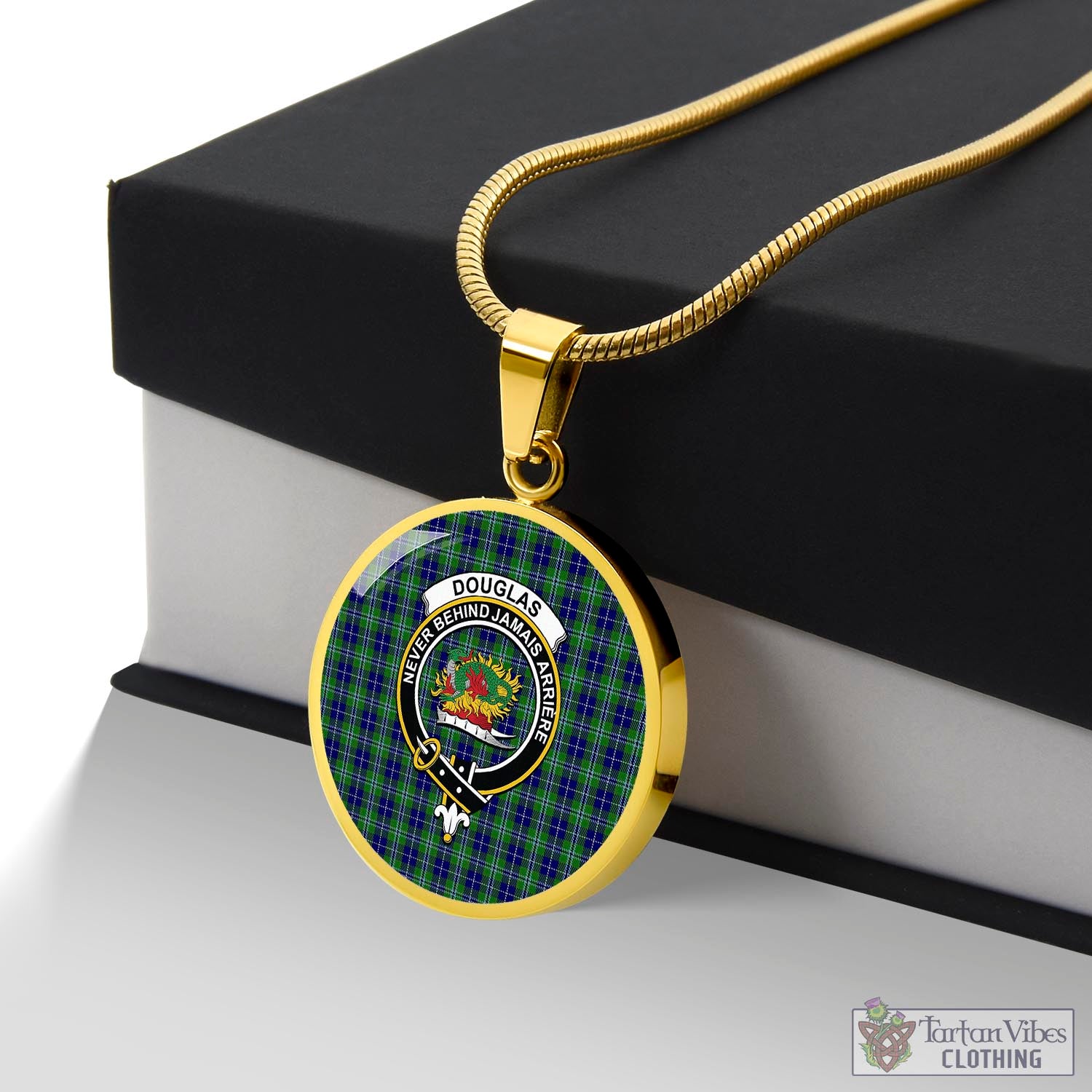 Tartan Vibes Clothing Douglas Tartan Circle Necklace with Family Crest