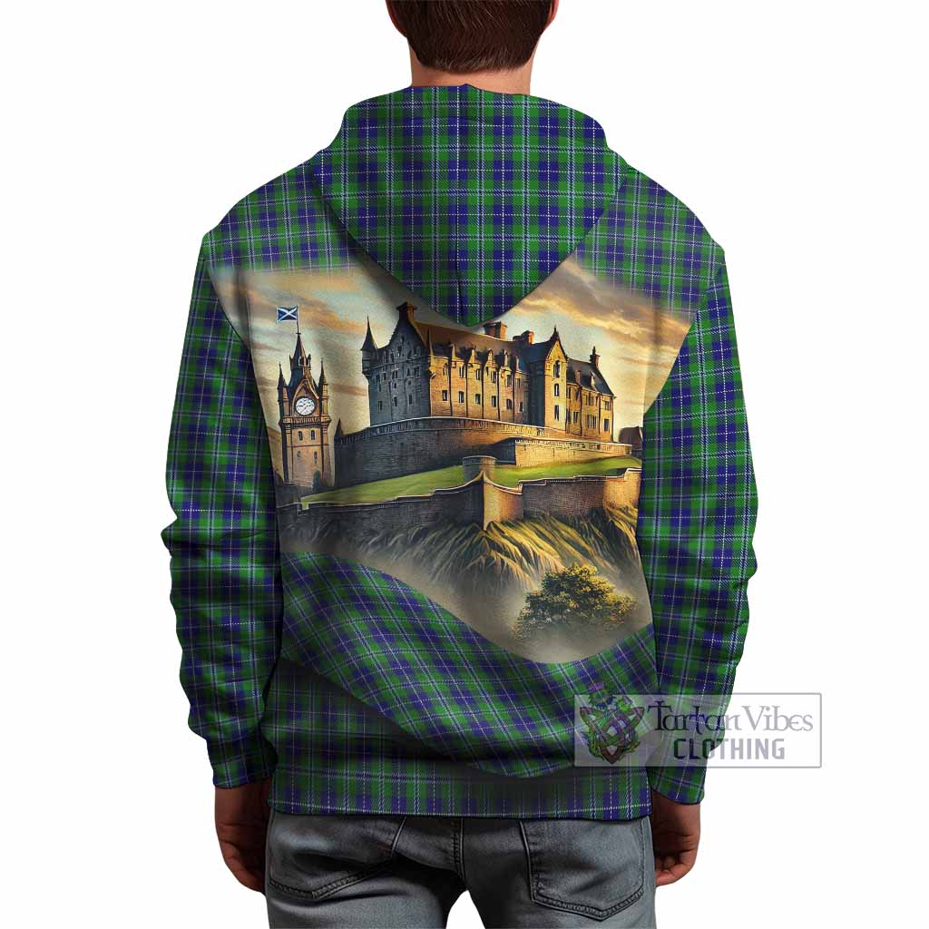 Tartan Vibes Clothing Douglas Tartan Family Crest Hoodie with Scottish Ancient Castle Style