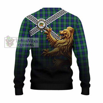 Tartan Vibes Clothing Douglas Crest Tartan Knitted Sweater with Golden Lion Emblem Celtic Style