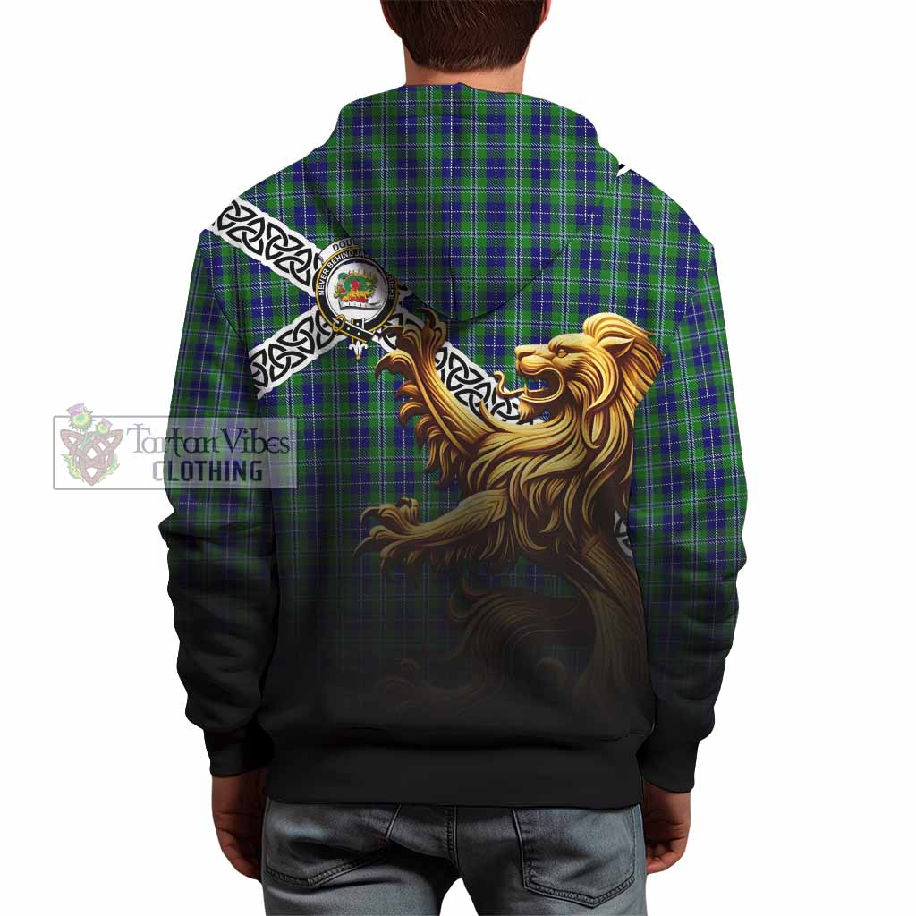 Tartan Vibes Clothing Douglas Crest Tartan Hoodie with Golden Lion Emblem Celtic Style