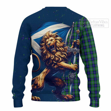 Tartan Vibes Clothing Douglas Tartan Family Crest Knitted Sweater with Scottish Majestic Lion