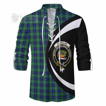Douglas Tartan Ghillie Kilt Shirt with Family Crest Circle Style