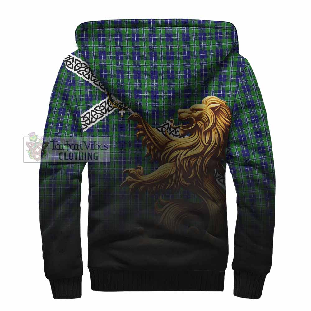 Tartan Vibes Clothing Douglas Crest Tartan Sherpa Hoodie with Golden Lion Emblem Celtic Style