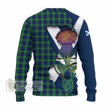 Tartan Vibes Clothing Douglas Tartan Family Crest Knitted Sweater Scottish Thistle Celtic Inspired