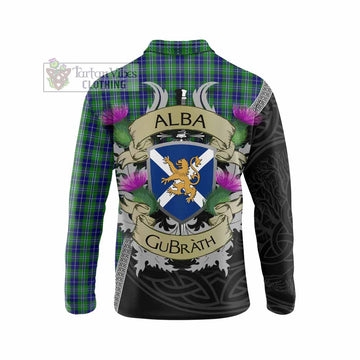 Douglas Tartan Family Crest Long Sleeve Polo Shirt Lion Rampant Royal Thistle Shield Celtic Inspired