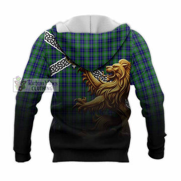 Douglas Crest Tartan Knitted Hoodie with Golden Lion Emblem Celtic Style