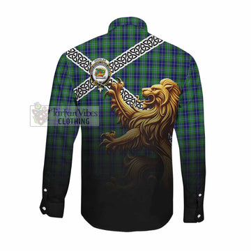 Douglas Crest Tartan Long Sleeve Button Shirt with Golden Lion Emblem Celtic Style