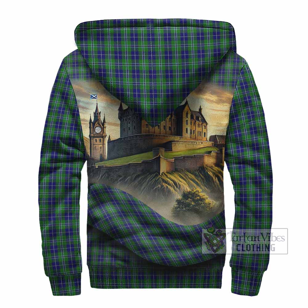 Tartan Vibes Clothing Douglas Tartan Family Crest Sherpa Hoodie with Scottish Ancient Castle Style