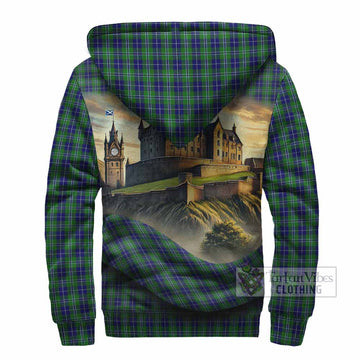 Tartan Vibes Clothing Douglas Tartan Family Crest Sherpa Hoodie with Scottish Ancient Castle Style