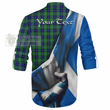 Douglas Tartan Ghillie Kilt Shirt with Family Crest Scotland Patriotic Style