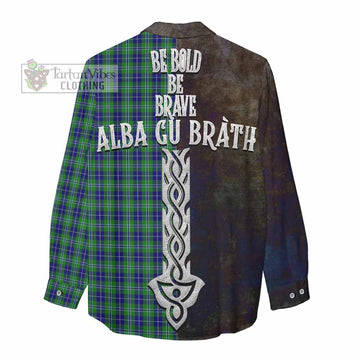 Douglas Tartan Family Crest Women's Casual Shirt Alba Gu Brath Be Brave Lion Ancient Style