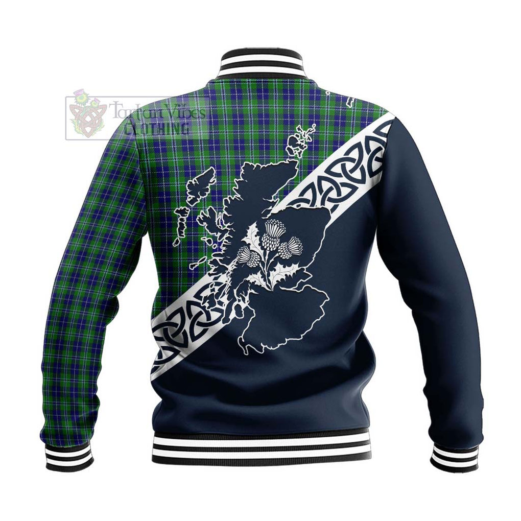 Tartan Vibes Clothing Douglas Tartan Baseball Jacket Featuring Thistle and Scotland Map