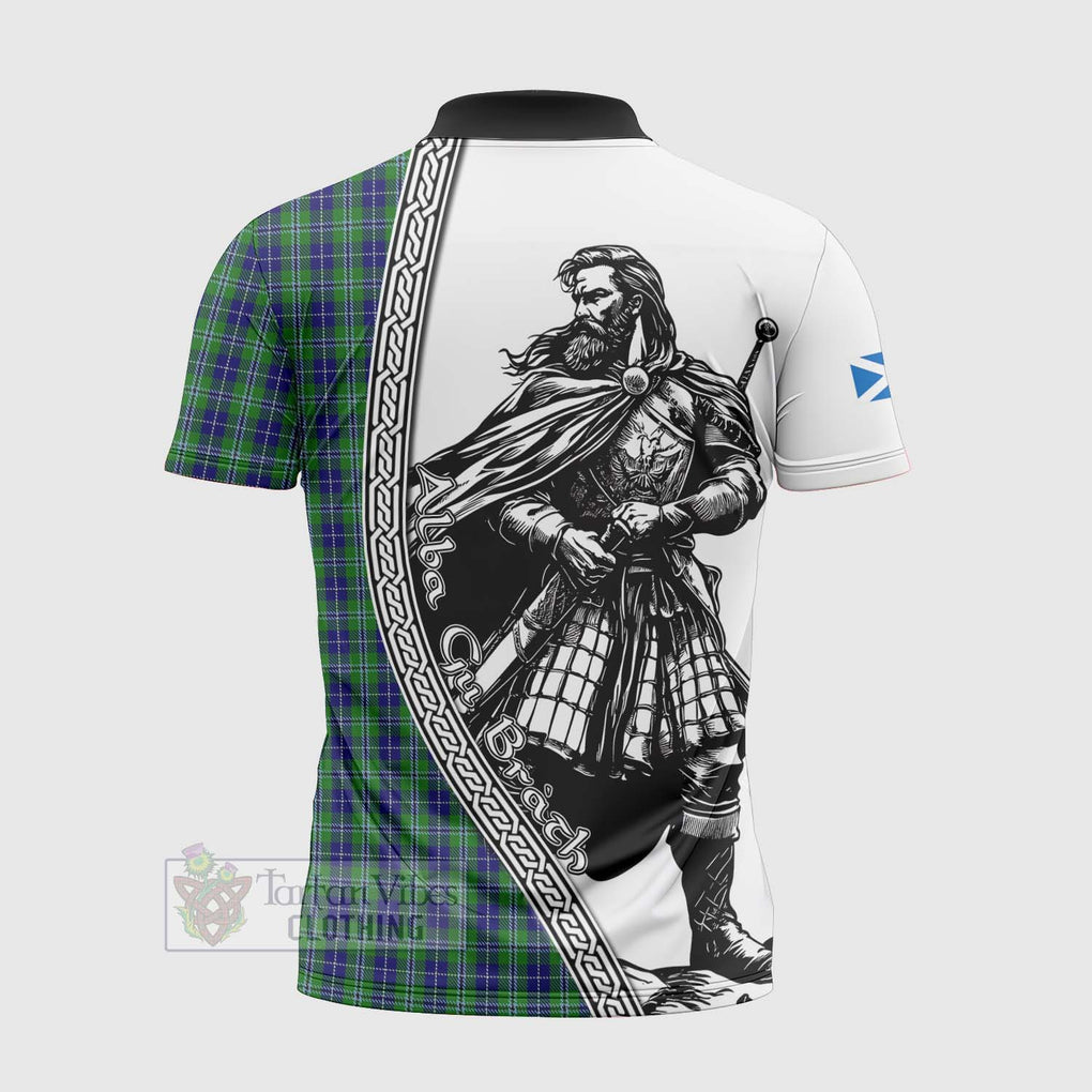Tartan Vibes Clothing Douglas Tartan Clan Crest Zipper Polo Shirt with Highlander Warrior Celtic Style