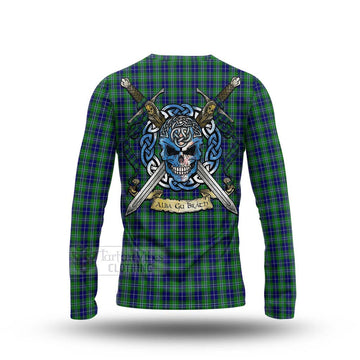 Tartan Vibes Clothing Douglas Tartan Long Sleeve T-Shirt with Family Crest Celtic Skull Style