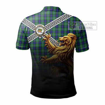 Douglas Crest Tartan Polo Shirt with Golden Lion Emblem Celtic Style