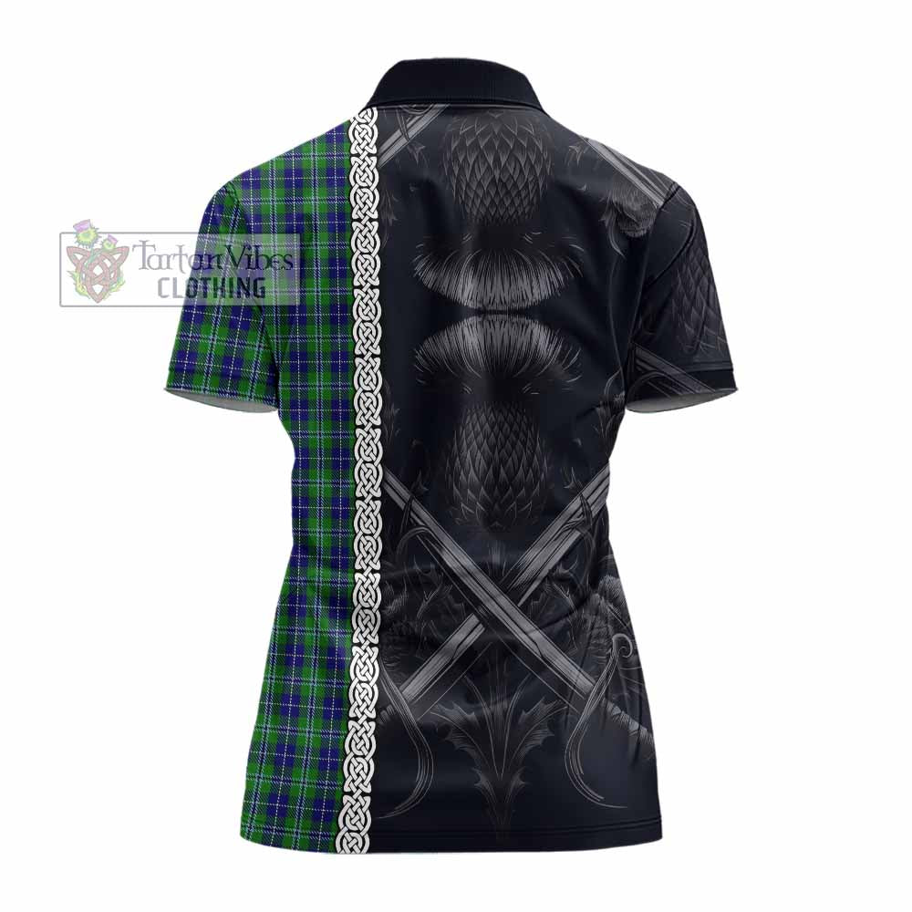 Tartan Vibes Clothing Douglas Tartan Women's Polo Shirt with Family Crest Cross Sword Thistle Celtic Vibes