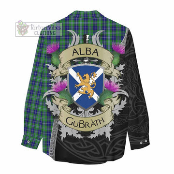 Tartan Vibes Clothing Douglas Tartan Family Crest Women's Casual Shirt Lion Rampant Royal Thistle Shield Celtic Inspired