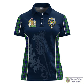 Douglas Tartan Women's Polo Shirt with Family Crest and Scottish Thistle Vibes Sport Style