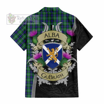 Tartan Vibes Clothing Douglas Tartan Family Crest Short Sleeve Button Shirt Lion Rampant Royal Thistle Shield Celtic Inspired