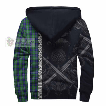 Tartan Vibes Clothing Douglas Tartan Sherpa Hoodie with Family Crest Cross Sword Thistle Celtic Vibes