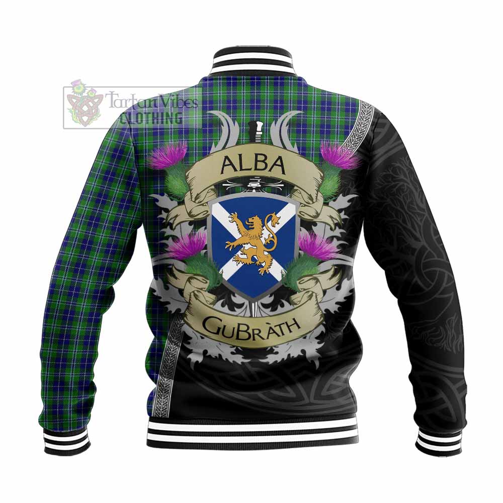 Tartan Vibes Clothing Douglas Tartan Family Crest Baseball Jacket Lion Rampant Royal Thistle Shield Celtic Inspired