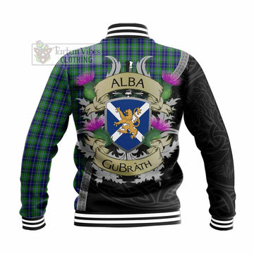Douglas Tartan Family Crest Baseball Jacket Lion Rampant Royal Thistle Shield Celtic Inspired