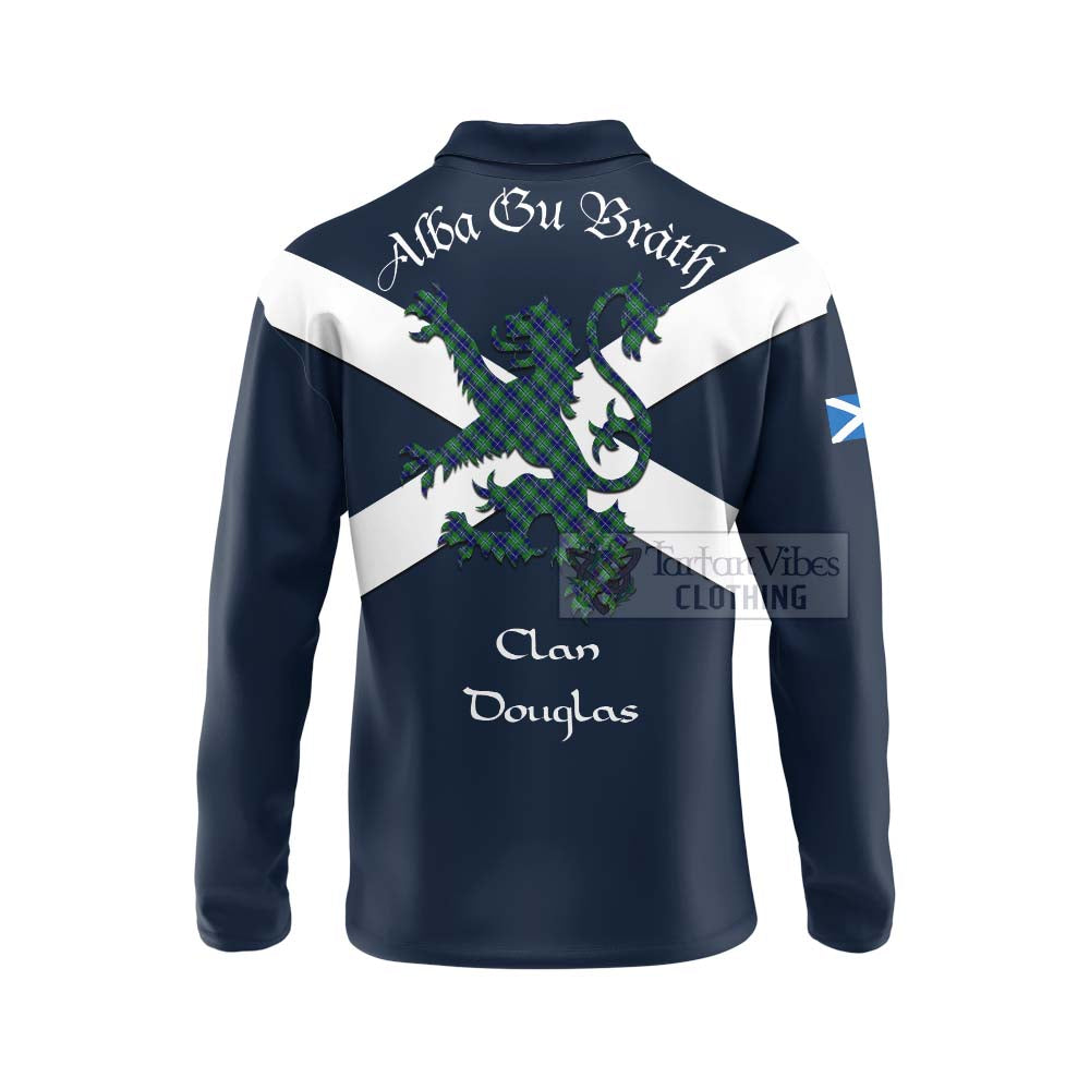 Tartan Vibes Clothing Douglas Tartan Lion Rampant Long Sleeve Polo Shirt – Proudly Display Your Heritage with Alba Gu Brath and Clan Name