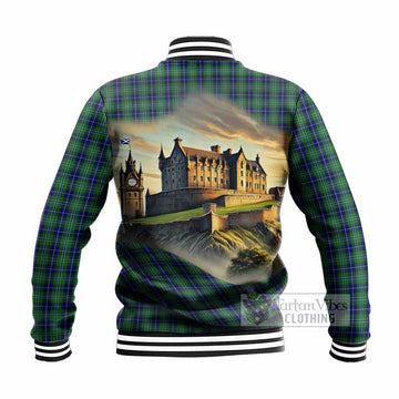 Douglas Tartan Family Crest Baseball Jacket with Scottish Ancient Castle Style