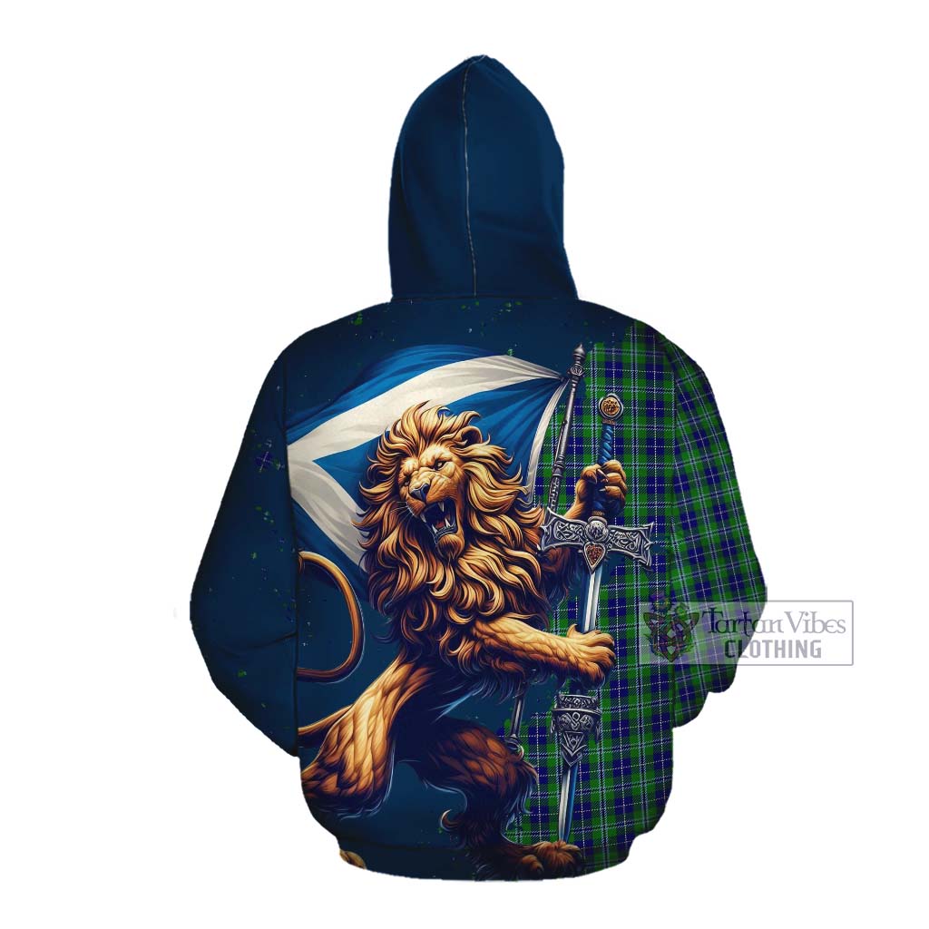 Tartan Vibes Clothing Douglas Tartan Family Crest Cotton Hoodie with Scottish Majestic Lion