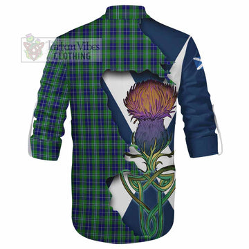 Douglas Tartan Family Crest Ghillie Kilt Shirt Scottish Thistle Celtic Inspired