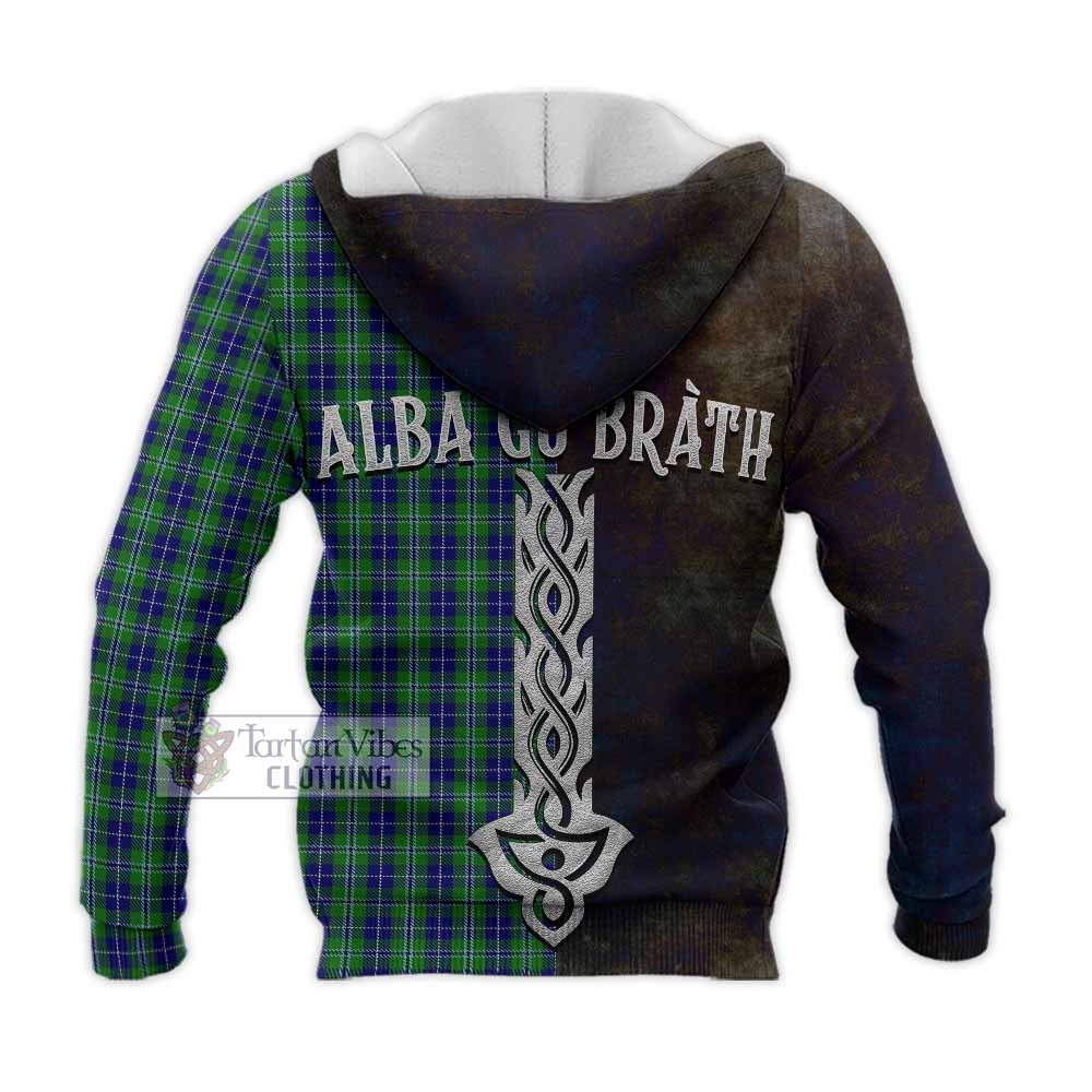 Tartan Vibes Clothing Douglas Tartan Family Crest Knitted Hoodie Alba Gu Brath Be Brave Lion Ancient Style