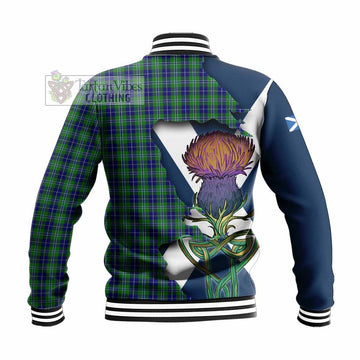 Douglas Tartan Family Crest Baseball Jacket Scottish Thistle Celtic Inspired