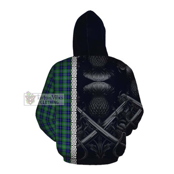 Tartan Vibes Clothing Douglas Tartan Cotton Hoodie with Family Crest Cross Sword Thistle Celtic Vibes
